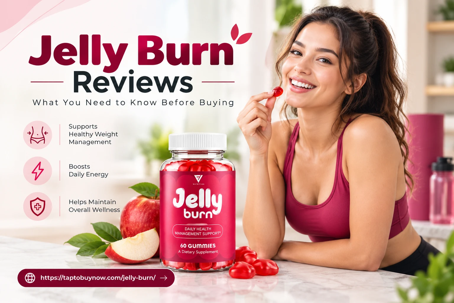 Jelly Burn lifestyle product image with woman and gummies
